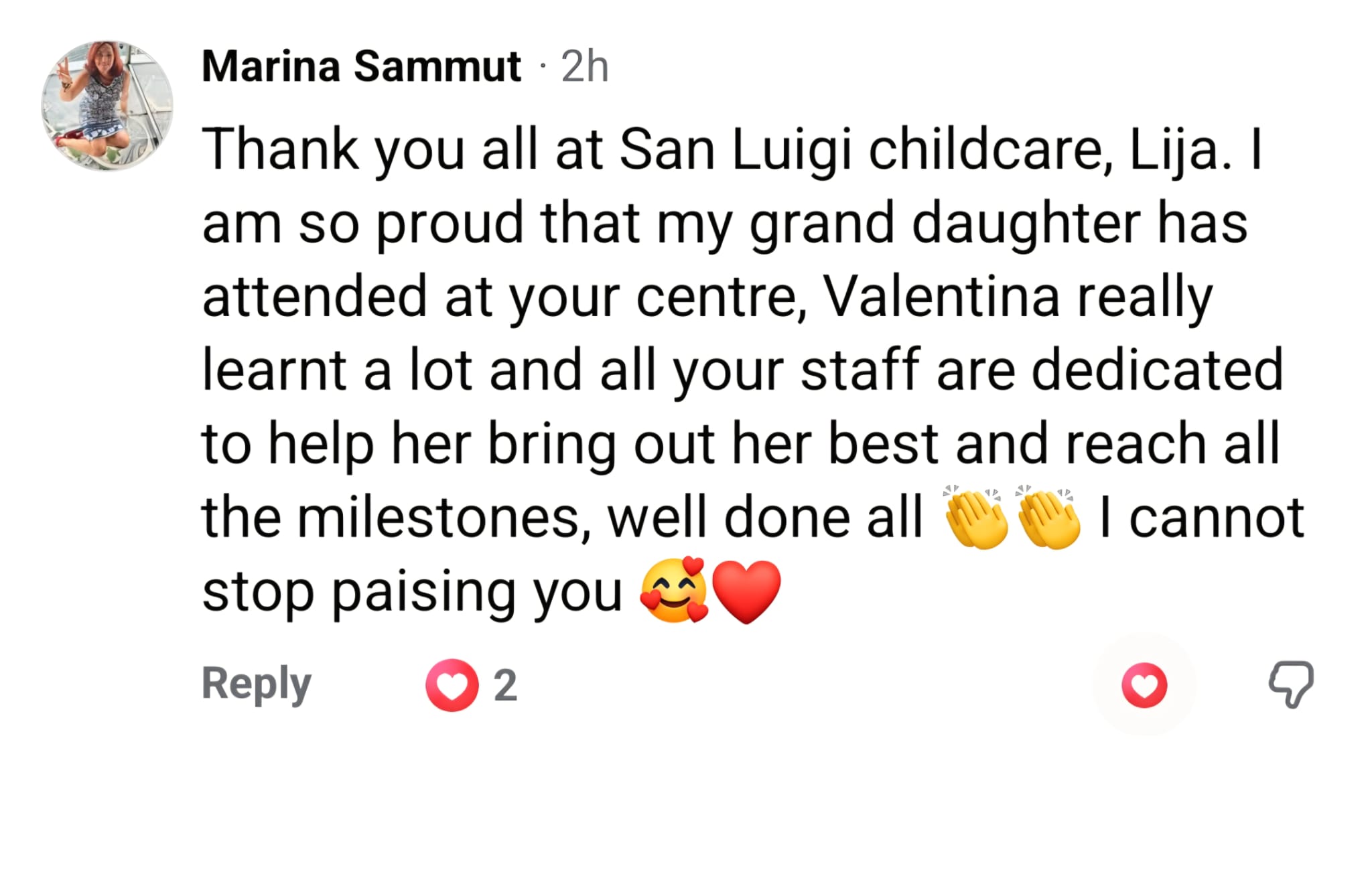 Handwritten card from Marina Sammut via Facebook